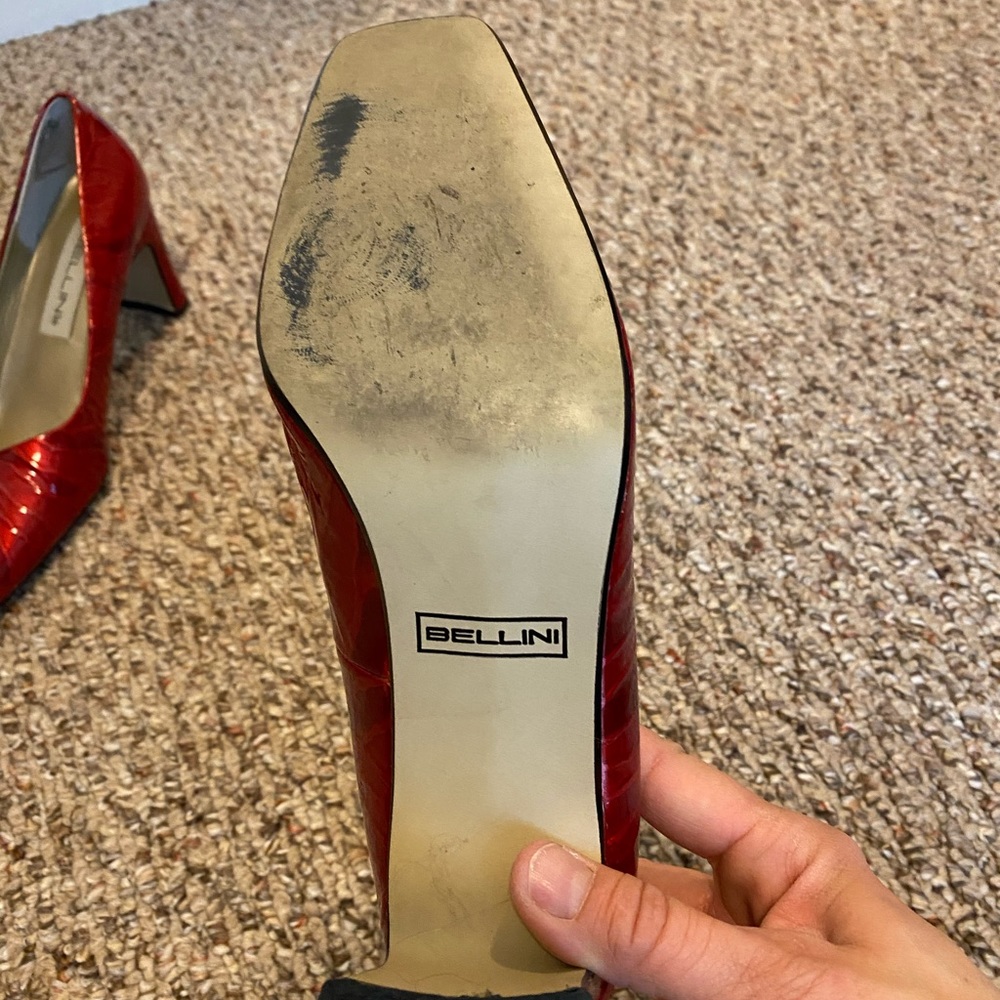 Bellini Red Croc-Embossed Block Heel Pumps - Picture 3 of 5
